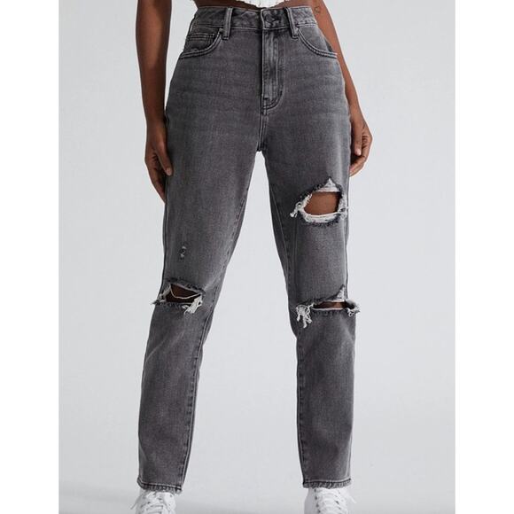 PacSun High Rise Mom Jeans Ripped Distressed Faded Black Denim 28 - Picture 1 of 10